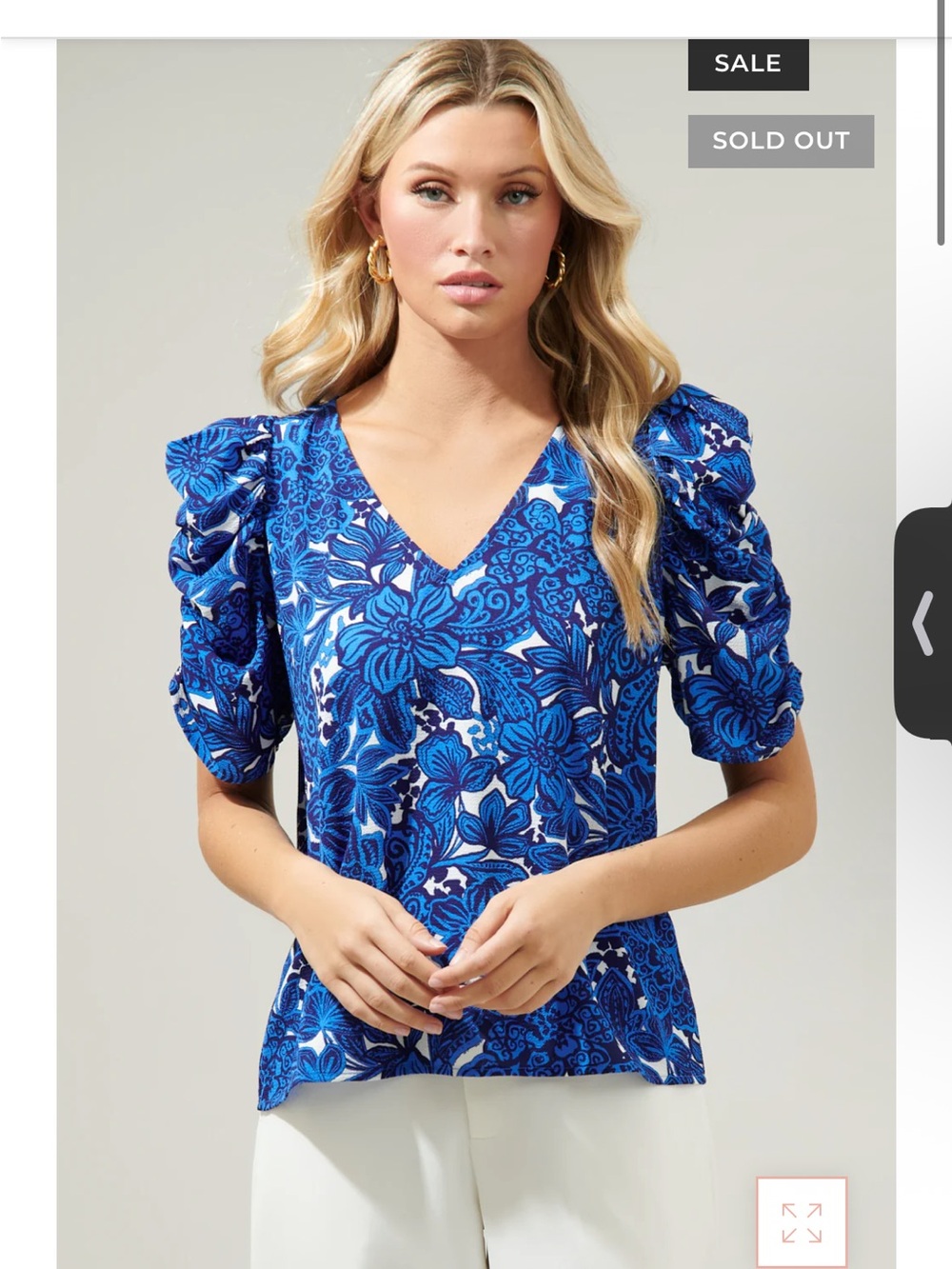 Sugarlips Blue Floral Puff Sleeve Top